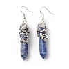 Natural Blue Spot Jasper Bullet with Flower Dangle Earrings EJEW-G300-02P-13-2
