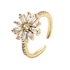 Flower Brass Micro Pave Cubic Zirconia Cuff Rings for Women RJEW-A069-01A-G-4