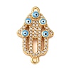 Brass Micro Pave Cleear Cubic Zirconia Evil Eye Hamsa Hand Connector Charms KK-C086-15B-G-1