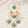 Round Alloy & Synthetic Turquoise Pendant Necklace & Stud Earring & Cuff Bangle & Rings Sets FS-WG9CCFC-01-4