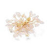 Natural Rose Quartz Chips & Pearl Beaded Flower Brooch Pin JEWB-BR00098-03-3