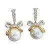 Bowknot with Round Alloy Micro Pave Clear Cubic Zirconia Dangle Stud Earrings FS-WG257E1-01-6