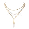 Natural Rose Quartz Double Terminated Pointed Bullet Pendant 304 Stainless Steel & Brass Chain 3 Layer Necklaces for Women NJEW-JN05477-04-2
