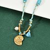 304 Stainless Steel Shell Shape Pendant Cotton Cord Necklaces NJEW-C093-05A-G-3