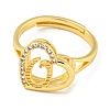 Heart with Letter Rack Plating Brass Micro Pave Cubic Zirconia Adjustable Rings for Women RJEW-I105-06G-O-2