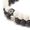 2Pcs 2 Style Natural Lava Rock(Dyed) Round Beaded Stretch Bracelets Set with Heart BJEW-JB07579-4
