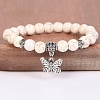 8MM Round Dyed Synthetic Turquoise Beaded Stretch Bracelets with Alloy Butterfly Charms FQ7211-3-1