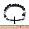 Round Natural Black Agate & Lava Rock & Synthetic Howlite Bead Stretch Bracelets BJEW-F493-04EB-01-5