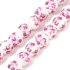 Handmade Flower Printed Porcelain Ceramic Beads Strands PORC-M005-8mm-03-1