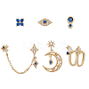 6Pcs 6 Style Flower & Square & Star & Moon Cubic Zirconia Stud Earrings EJEW-AN0003-31-1