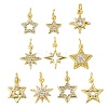 10Pcs 10 Styles Star Brass Micro Pave Clear Cubic Zirconia Charms KK-CJ0002-43-1
