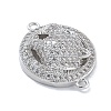 Rack Plating Brass Micro Pave Clear Cubic Zirconia Flat Round with Leopard Connector Charms KK-A234-061P-2