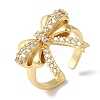 Bowknot Brass Micro Pave Clear Cubic Zirconia Open Cuff Rings for Women RJEW-C098-10G-1