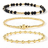 3Pcs Glass & Brass Round Beads Stretch Bracelets HD9470-4-1