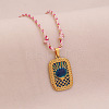 304 Stainless Steel Enamel Rectangle Medal with Shell Shape Pendnat Necklaces FS-WGFFC06-02-2