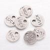 Flat Round Carved Word Luck Tibetan Style Alloy Message Charms TIBEP-A123975-AS-LF-1
