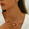 Brass Pave Cubic Zirconia Stud Earrings & Pendant Necklaces Sets for Women Golden LS-GL8685-1-4
