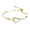 Infinity Heart Brass with Clear Cubic Zirconia Cuff Bangle with Safety Chains BJEW-L683-02G-1