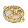 Rack Plating Brass Micro Pave Clear Cubic Zirconia Flat Round Connector Charms KK-I718-47G-04-2