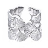 Non-Tarnish 304 Stainless Steel Ginkgo Leaf Wrap Open Cuff Ring LS-RJEW-T023-28P-1