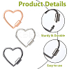 9Pcs 3 Colors Alloy Heart-shaped Locking Carabiner Clasps FIND-DC0005-45-4