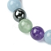 Synthetic Non-Magnetic Hematite & Natural Green Aventurine & Natural Amethyst & Natural Angelite Round Beaded Stretch Bracelets BJEW-JB10910-08-3