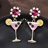 Wine Glass Zinc Alloy Enamel Stud Earrings EJEW-Z088-02G-1