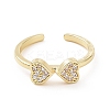 Clear Cubic Zirconia Heart Bowknot Open Cuff Ring RJEW-E072-06G-2
