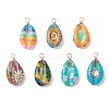 Printed Natural Cowrie Shell Pendants PALLOY-JF03991-1
