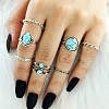 7Pcs Alloy with Synthetic Turquoise Finger Rings FS-WGB916C-10-1