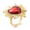 Heart Brass Enamel Open Cuff Ring for Women RJEW-C102-02G-1