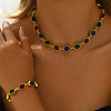 Brass Rhinestone Oval Link Chain Bracelets & Necklaces Sets for Women FS-WG9AED4-02-1