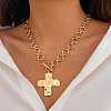 Alloy Textured Cross Pendant Ring Link Chain Necklaces for Women LS-NJEW-B120-03-1