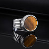 304 Stainless Steel with Natural Tiger Eye Finger Rings for Men FS-WGE1297-05-3
