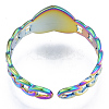 Ion Plating(IP) 304 Stainless Steel Heart with Chain Cuff Rings RJEW-N038-127M-3