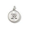 Brass Pave Natural Shell Flat Round with Letter Charms KK-Z115-13P-R-1