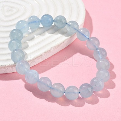 Natural Aquamarine Round Bead Stretch Bracelets for Men Women BJEW-U034-01A-02-1