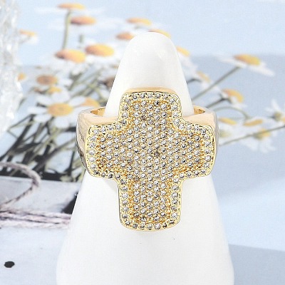 Brass Micro Pave Clear Cubic Zirconia Open Cuff Rings for Women LS-RJEW-R011-03G-01-1
