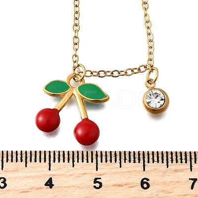 304 Stainless Steel Red Enamel Pendant Necklaces for Women NJEW-U043-02C-G-1