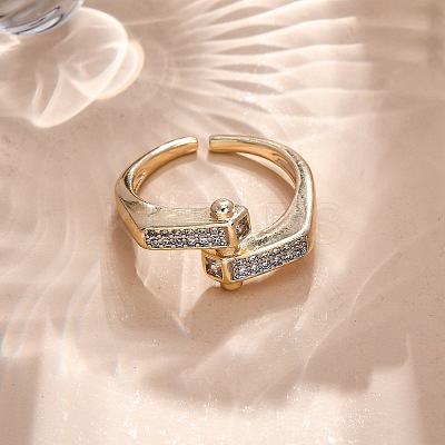 Brass Micro Pave Clear Cubic Zirconia Cuff Finger Rings for Women RJEW-C116-19G-1
