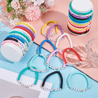 36Pcs 9 Styles Polymer Clay Beads Bracelets for Women Men BJEW-UN00010-1