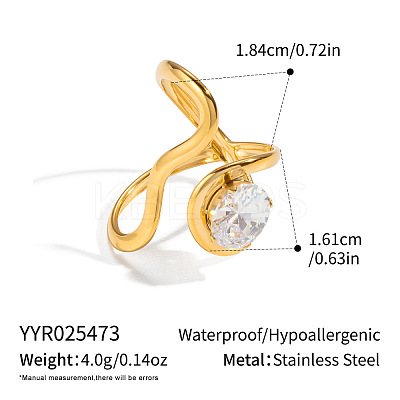 Irregular 304 Stainless Steel Cubic Zirconia Cuff Open Rings for Women RA2180-2-1
