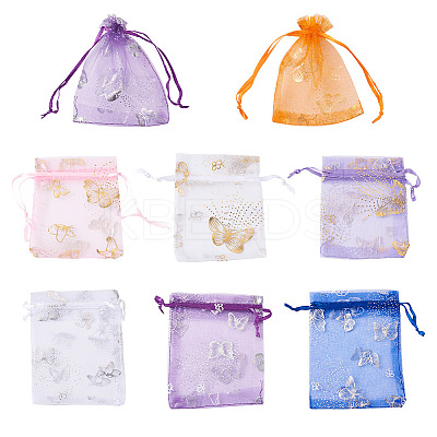 100Pcs 2 Style Gold Stamping Butterfly Rectangle Organza Gift Bags OP-KS0001-01-1