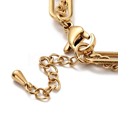 PVD Vacuum Plating 201 Stainless Steel Paper & Curb Chains Double Layered Multi-strand Bracelet for Women BJEW-A126-19G-1
