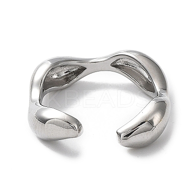 Rack Plating Brass Twist Wave Open Cuff Rings for Women X-RJEW-Q777-08P-1