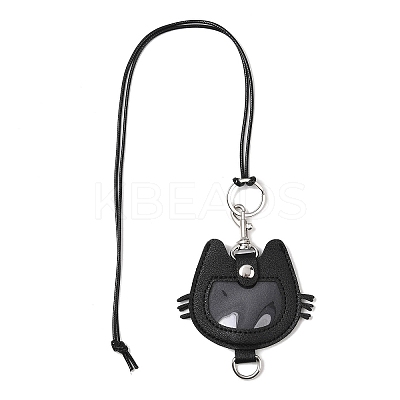 Imitation Leather Cat Shaped Coin Pouch Pendant Black Waxed Cord Necklaces NJEW-Z099-01-1