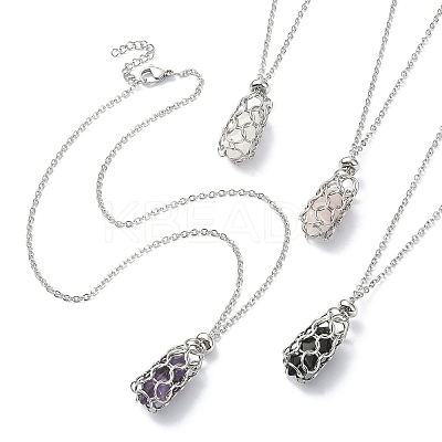 Natural Gemstone Macrame Pouch Pendant Necklaces NJEW-JN04396-1