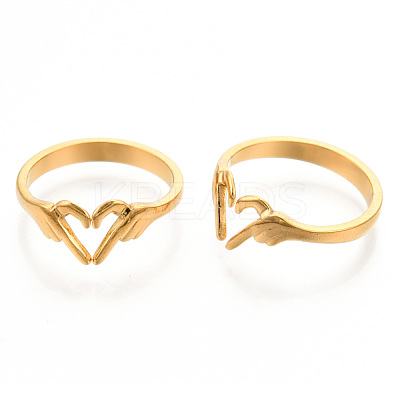 Ion Plating(IP) 304 Stainless Steel Hand Heart Cuff Rings RJEW-N038-121LG-1