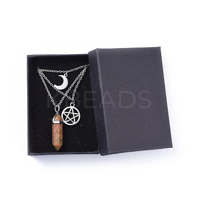 Bullet Natural Unakite Pendant Tiered Necklaces NJEW-JN02457-02-1