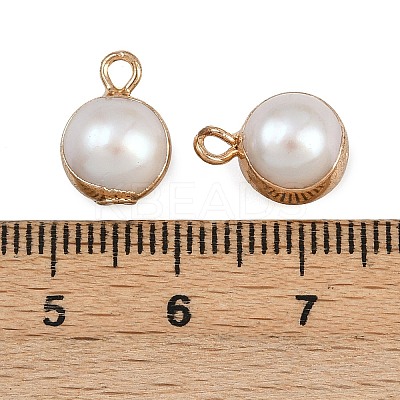 Natural Pearl Round Charms KK-D423-08G-1